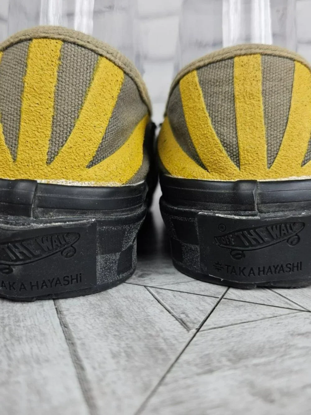Men's Slip-On Canvas Shoes in Olive with Yellow Accent